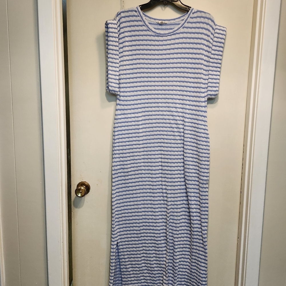 Entro Blue and White Striped Maxi Dress